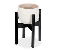 Relaxdays Soporte Macetas, Pie para Plantas, hasta 32 cm, Patas Macetero, Ajustable, Bambú, 1 Ud., 35,5 cm, Negro