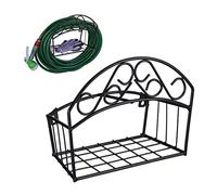 Relaxdays Soporte Mangueras, Montaje Pared, para 30 m y 5/8", Cuelgamangueras Acero, Portamanguera Metal Cuadrado, Negro