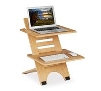 Relaxdays Soporte Ordenador de Pie, Altura Regulable, 2 Baldas, Bambú, Accesorio para Escritorios, Oficina, Natural