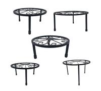 Relaxdays Soporte para macetas, Set de 5, Redondo, Resistente, Altura: 8-20 cm, diámetro: 17-30 cm, Acero, Negro