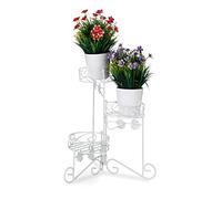 Relaxdays Soporte para macetas, Tres estantes, Plegable, Vintage, Interior y exterior, Metal, 40 cm, Blanco