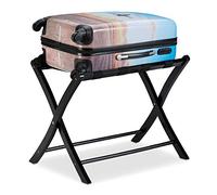 Relaxdays Soporte para Maletas Madera, Reposa Maletas Plegable, Porta equipajes, Estante Maletas, 52,5x66,5x48cm, Negro