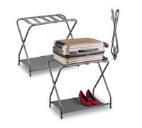 Relaxdays Soporte para Maletas, Plegable, 58x66x38 cm, Portamaletas con Balda, para Hotel, Acero, Reposa Equipaje, Gris