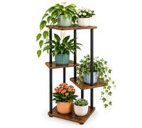 Relaxdays soporte para plantas, 4 niveles cuadrados, negro/marrón | 80 x 58,5 x 45 cm, estantería interior, industrial