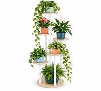 Relaxdays Soporte para plantas, 5 niveles redondos, natural/blanco | 5 niveles redondos, estantería para plantas de interior, estilo industrial