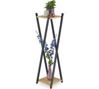 Relaxdays, soporte para plantas de 2 niveles, con aspecto de madera, fabricado en metal y MDF, moderno banco para flores, dimensiones: 99x29x29 cm, color /marrón claro