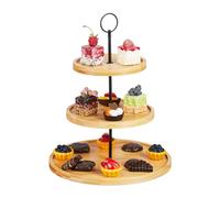 Relaxdays Soporte para tartas bambú 3 niveles marrón claro,negro