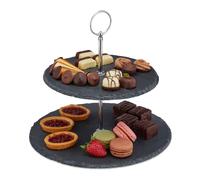 Relaxdays Soporte para tartas de pizarra 2 pisos antracita,plata