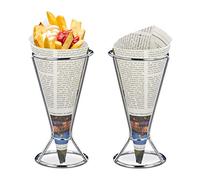 Relaxdays Soporte Patatas Fritas, 2 Unidades, Acero Inoxidable, Plateado, 16 x 9,5 cm