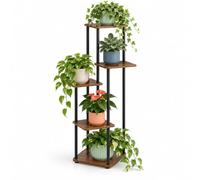 Relaxdays soporte plantas, 5 niveles cuadrados, negro/marrón | 106 x 57 x 57 cm, estantería interior industrial