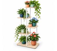 Relaxdays Soporte Plantas, Al/An/Fon: 107 x 58 x 58 cm, Natural/Blanco | 5 niveles cuadrados, estantería para plantas de interior