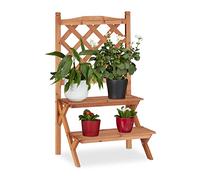 Relaxdays Soporte Plantas con 2 Niveles, Madera, Natural, 89 x 51,5 x 40,5 cm