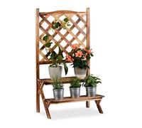 Relaxdays Soporte Plantas con Enrejado para Trepadoras, 2 Escalones, Madera, Marrón, Varios Tamaños