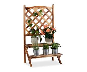 Relaxdays Soporte Plantas con Enrejado para Trepadoras, 2 Escalones, Madera, Marrón, Varios Tamaños