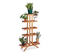 Relaxdays Soporte Plantas para Interior 5 Niveles, Madera, Marrón Claro, 142,5 x 83 x 28,5 cm