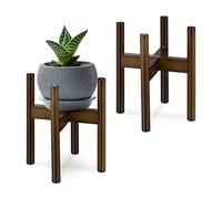 Relaxdays Soporte Plantas, Set 2 Portamacetas Bambú, para Maceteros 32 cm Diámetro, Tiesto Regulable y Apilable, Marrón