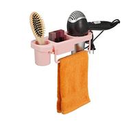Relaxdays Soporte Secador de Pelo, Montaje sin Taladrar, de Plástico, con Portacables y Estantes, 9x30x10,5 cm, Rosa