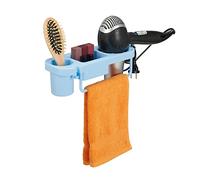 Relaxdays Soporte Secador de Pelo, Montaje sin Taladrar, Plástico, con Portacables y Estantes, 9x30x10,5 cm, Azul Claro
