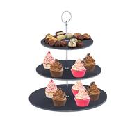 Relaxdays Soporte para tartas de pizarra 3 pisos antracita,plata