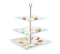 Relaxdays Bandeja soporte tartas 3 pisos plata,transparente