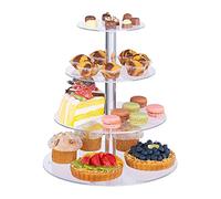 Relaxdays Soporte Tartas, 4 Pisos, Redondo, Platos Cupcakes, Bandejas Galletas, Muffins, Quesos, Acrílico, Transparente