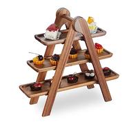 Relaxdays Soporte tartas 3 niveles madera acacia marrón