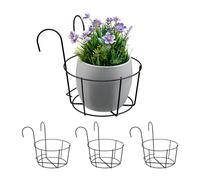 Relaxdays Soportes de Macetas para Balcón, Set de 4, Metal, 21 x 20 x 26 cm, Portajardineras Colgantes, Negro