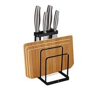 Relaxdays Soportes de Tablas y Cuchillos 2 en 1, Metal, Portatablas de Cocina, Organizador de Sobremesa, Negro
