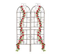 Relaxdays Set de 2 Soportes para Plantas, 179 x 52 cm Aprox., Enrejados para Trepadoras, de Metal, con Estacas, Marrón