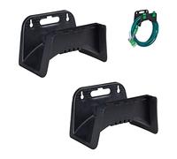 Relaxdays Soportes Manguera Pared, Set de 2 Uds., para Mangueras de 10 m, Portamangueras, Plástico, 15x24x17 cm, Negro