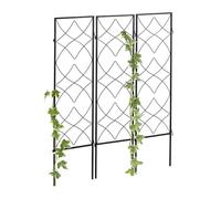 Relaxdays Soportes Plantas Metálicos, Set de 3, con Estacas, Enrejado para Trepadoras, 122 x 31 cm, para Jardín, Negro