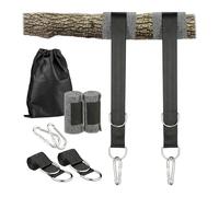 Relaxdays Suspensión Hamaca, Kit 7 Piezas, 2 Correas, 2 Protección Árbol, 2 Mosquetones Resistentes 900 kg, Negro/Gris