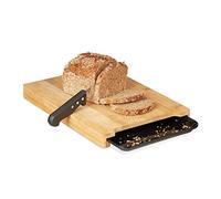 Relaxdays Tabla Cortar Pan con Recogemigas, Cortador Elevado Estilo Natural, Bambú y Plástico, 3,5 x 38 x 26 cm, Marrón