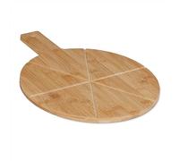 Relaxdays Tabla Cortar Pizza, Base Servir Queso, Jamón, Fruta Redonda, Ø 30cm, Madera de Bambú, Decorativa, Natural