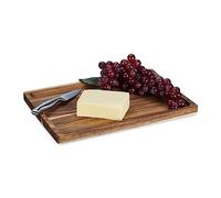 Relaxdays Tabla Cortar Rectangular, Madera Acacia, Tablero Picar Cocina, Carnes o Verduras, 2x35x24 cm, Borde, Natural