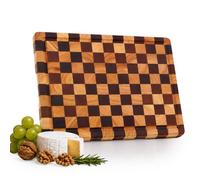 Relaxdays Tabla de cortar a cuadros, acacia y caucho, natural | canal para jugos, asas, 41x30 cm