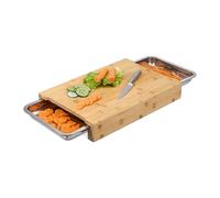 Relaxdays Tabla de cortar bambú con 2 recogemigas marrón claro,plata