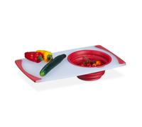 Relaxdays Tabla de cortar con colador plegable blanco,rojo