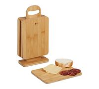 Relaxdays Pack tablas cortar y servir con soporte marrón claro