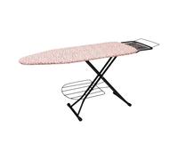 Relaxdays Tabla de Planchar Plegable para Vapor, Soporte y Rejilla, 110x33 cm, Altura Ajustable 70-88 cm, Floral Blanco-