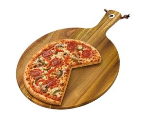 Relaxdays Tabla para pizza ø 28 cm, madera de acacia, con asa, natural | ojal para colgar