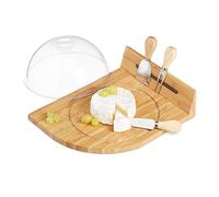 Relaxdays Tabla quesos de bambú con cubiertos marrón claro,plata,transparente