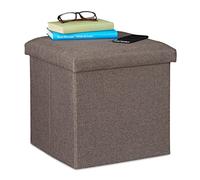 Relaxdays Taburete Almacenaje Plegable, Acolchado, Tela, Otomana de Almacenamiento, 37 x 37,5 x 37,5 cm, Gris Oscuro