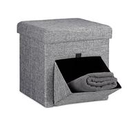 Relaxdays Taburete Almacenaje, Puff Asiento Almacenamiento, Reposapiés, con Tapa y Puerta, Lino, 1 Ud, 38 x 38 cm, Gris