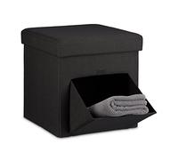 Relaxdays Taburete almacenaje con tapa negro