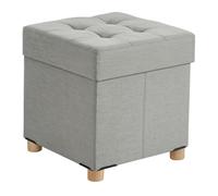 Relaxdays Taburete Almacenamiento, Acolchado, 38 x 38 x 38 cm, Aspecto Lino, Patas de Madera, Gris Claro.