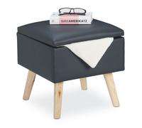 Relaxdays Taburete bajo almacenaje piel sintética antracita,marrón claro