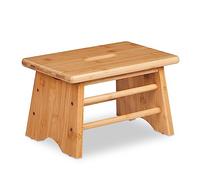 Relaxdays Taburete Bajo Bambú, Resiste hasta 100 kg, Reposapiés Resistente, 20 x 33 x 21,5 cm, Banqueta Baño, Natural