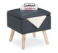 Relaxdays Taburete bajo almacenaje piel sintética antracita,marrón claro