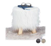 Relaxdays Taburete bajo de pelo sintético blanco,marrón claro